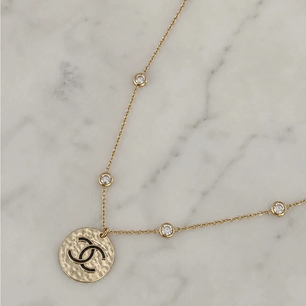 Authentic Chanel Medallion Necklace with Crystal Chain